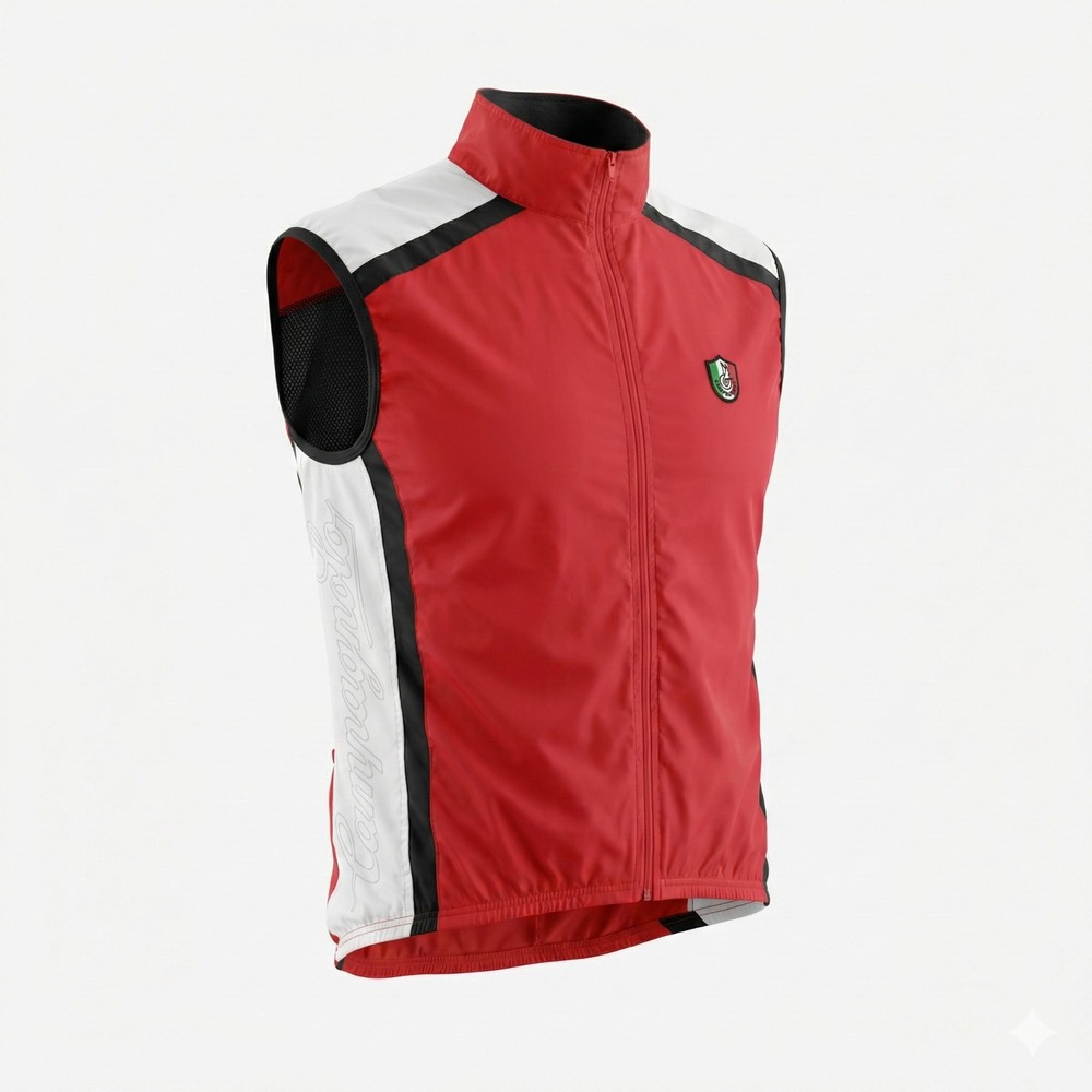Vintage Campagnolo Cycling Vest‎ Gilet Windbreaker Red White Full Zip Mens Small